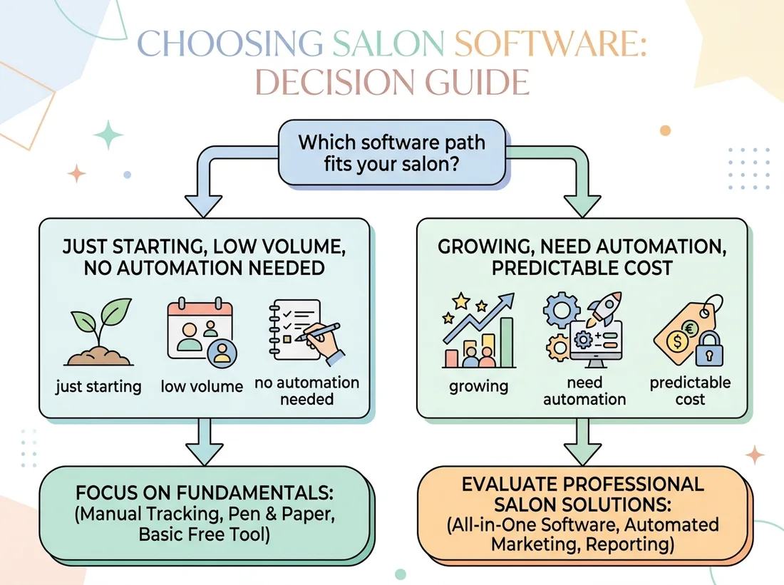 Decision guide for choosing salon software based on business stage and needs